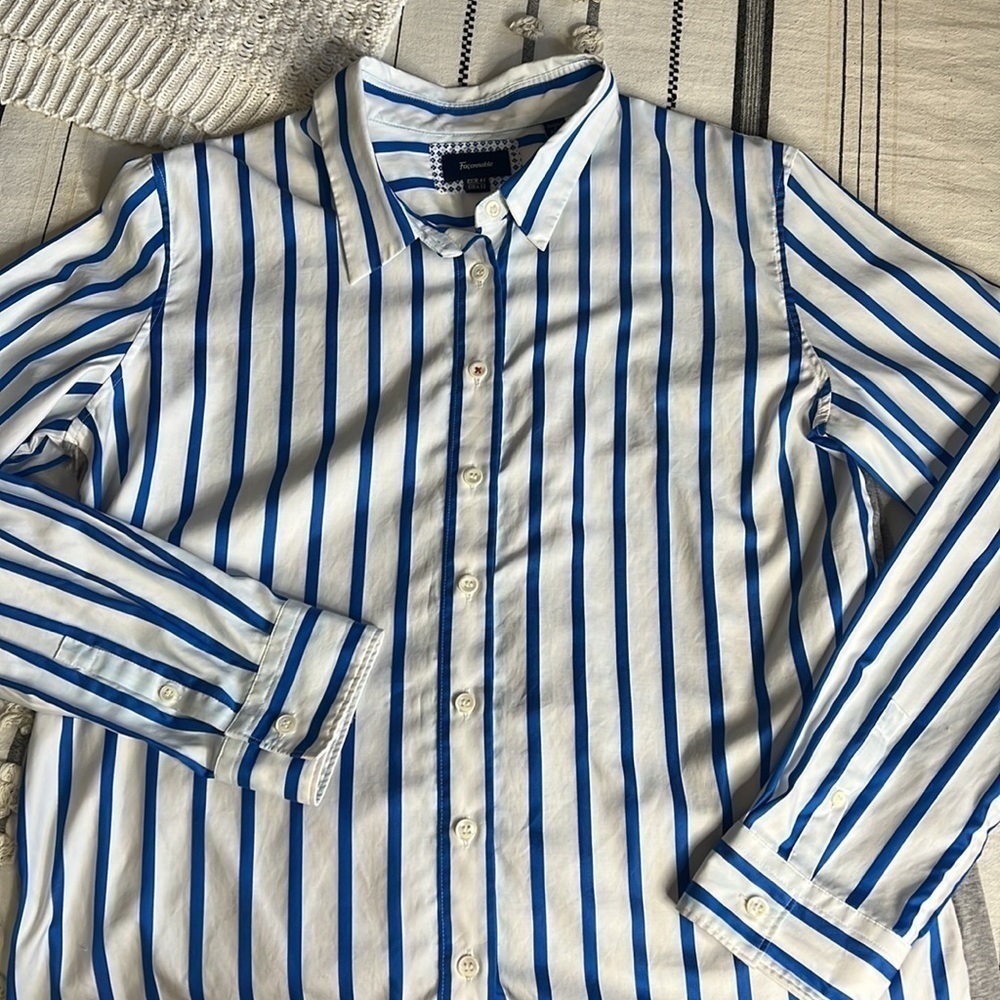 Façonnable • striped mixed media button down top